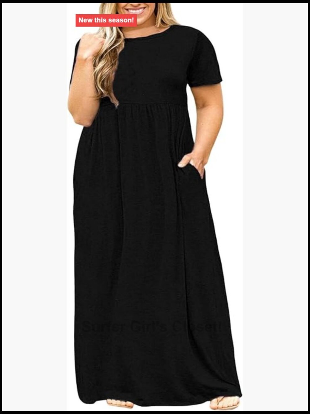 Plus Size Maxi Dress Short Sleeve Elastic Waist Pockets Casual Lounge